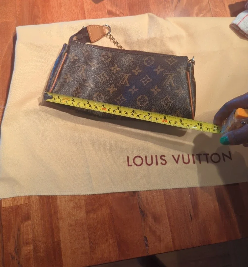 Authentic Louis Vuitton Monogram Eva Clutch Canvas Brown & Tan Chain Crossbody